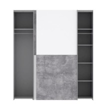 ULOS Armoire 2 portes coulissantes - Décor béton gris clair et blanc