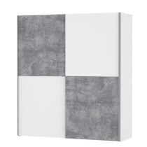 ULOS Armoire 2 portes coulissantes - Décor béton gris clair et blanc