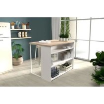 EKIPA Ilot de cuisine - Décor Chene Jackson et Blanc - 116x90x81 cm -