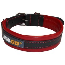 YAGO Collier en Cuir Noir et Rouge Souple et Réglable pour moyen chie