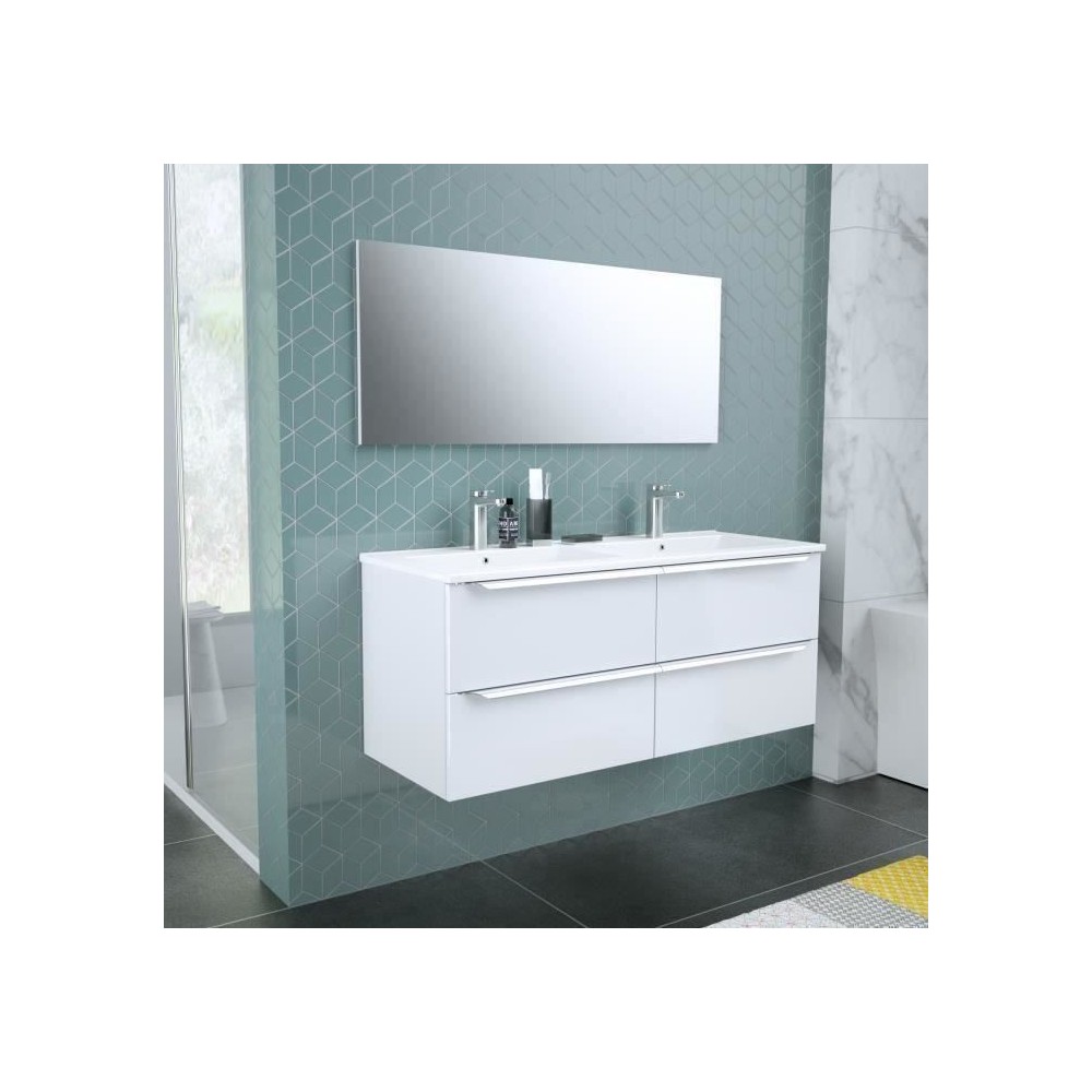 ZOOM meuble de salle de bain double vasque avec miroir L 120cm - 4 tir