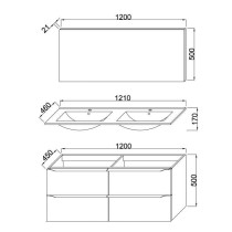 ZOOM meuble de salle de bain double vasque avec miroir L 120cm - 4 tir