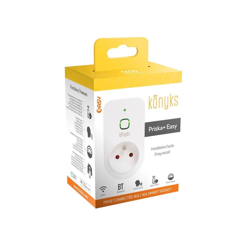 Prise connectée WiFi +BT, 16A, 3680W, compteur de consommation - Kony