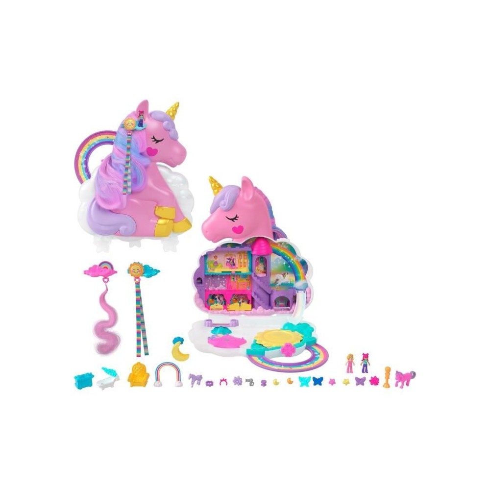 Polly Pocket-Licorne Arc-en-ciel-Coffret 2 poupées et tete a coiffer