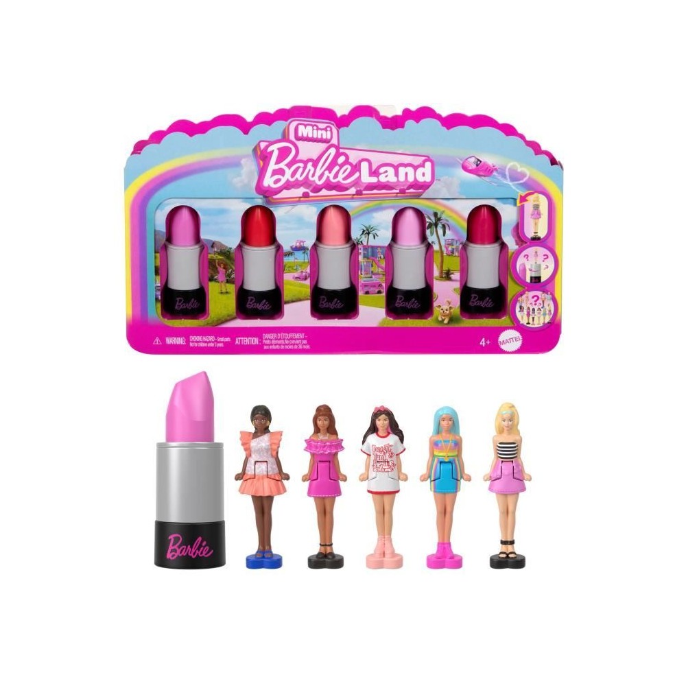 BARBIE Coffret Mini BarbieLand 6 rouge a levres avec mini poupées - J