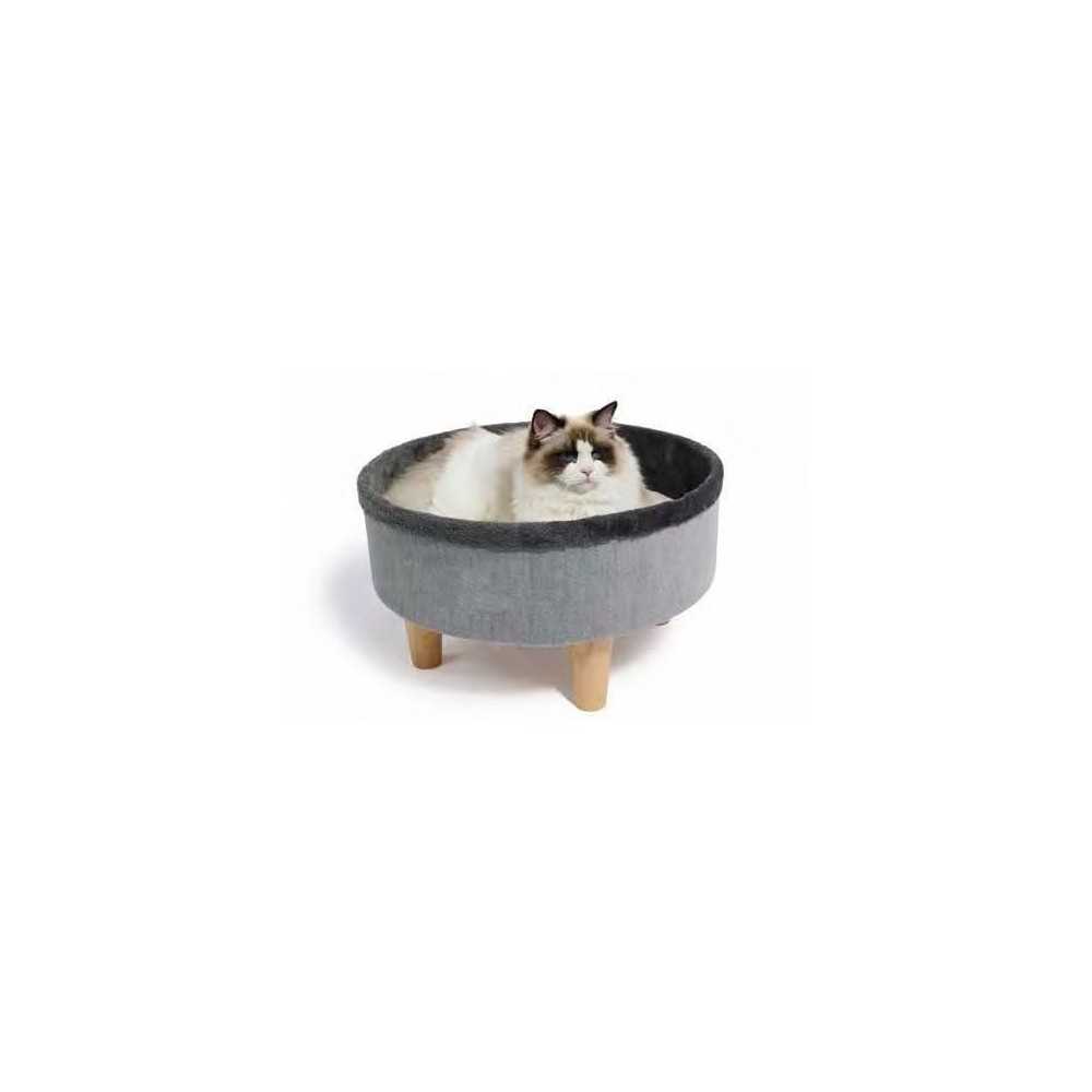 Lit rond surélevé - M PETS - ROUND - Gris - 47 x 47 x 26 cm - Pied e