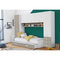 DEMEYERE Lit gigogne enfant avec multiples rangements - Décor blanc/a