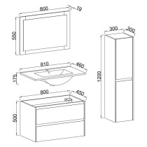 Ensemble TIMBER, set de salle de bain 80, vanity+vasque+miroir & colon