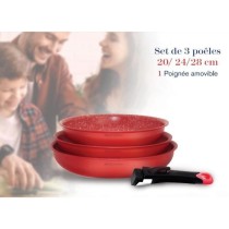 Batterie de cuisine - ARTHUR MARTIN - AMR37 - Set de 3 poeles - 20-24-