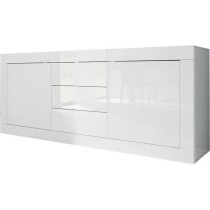 Buffet BASICO 2 Portes 3 Tiroirs Blanc Laqué brillant - L210xP42xH85,