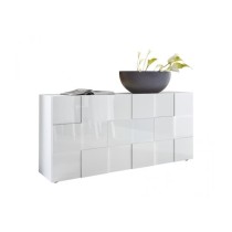 Buffet 3 portes 181 cm - Blanc laqué brillant - Style contemporain -