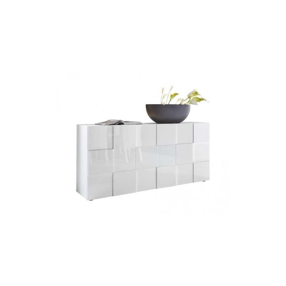 Buffet 3 portes 181 cm - Blanc laqué brillant - Style contemporain -