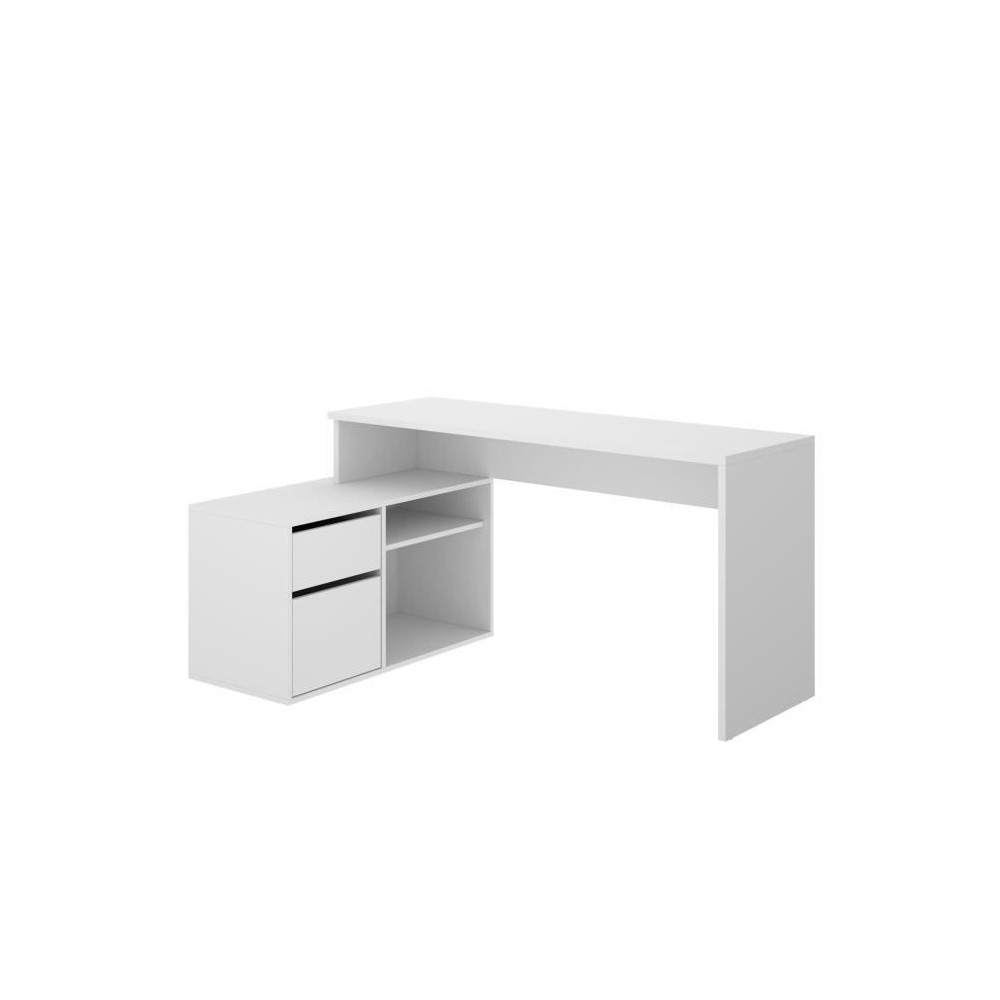 Bureau d'angle reversible 1 tiroir + 1 porte - Blanc - L 139 x P 92 x