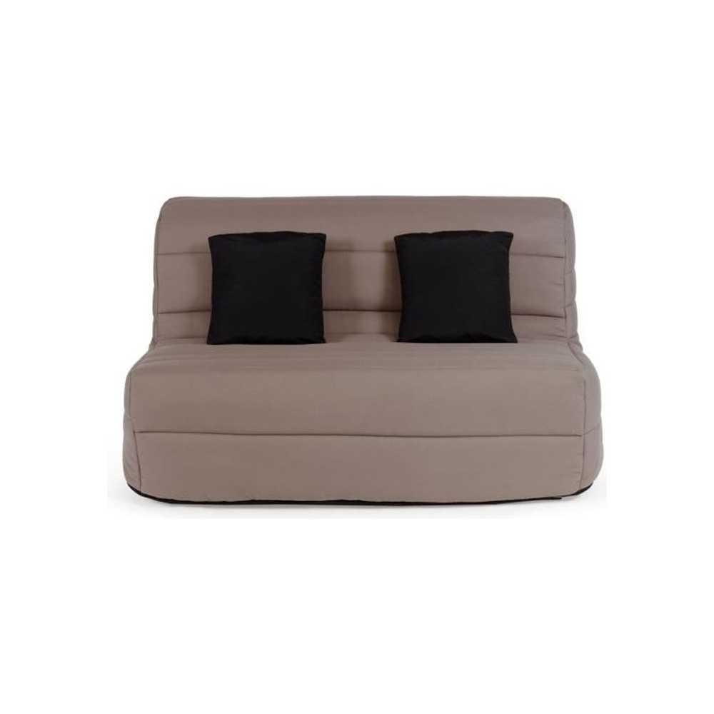 DUNLOPILLO Banquette BZ 2 places - Tissu Taupe + 2 coussins noir - L 1