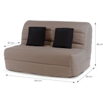 DUNLOPILLO Banquette BZ 2 places - Tissu Taupe + 2 coussins noir - L 1