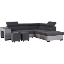 Canapé d'angle droit convertible + coffre 5 places - Tissu gris - L 2