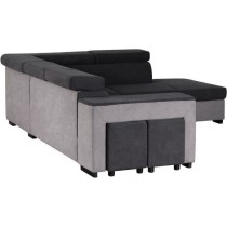 Canapé d'angle droit convertible + coffre 5 places - Tissu gris - L 2