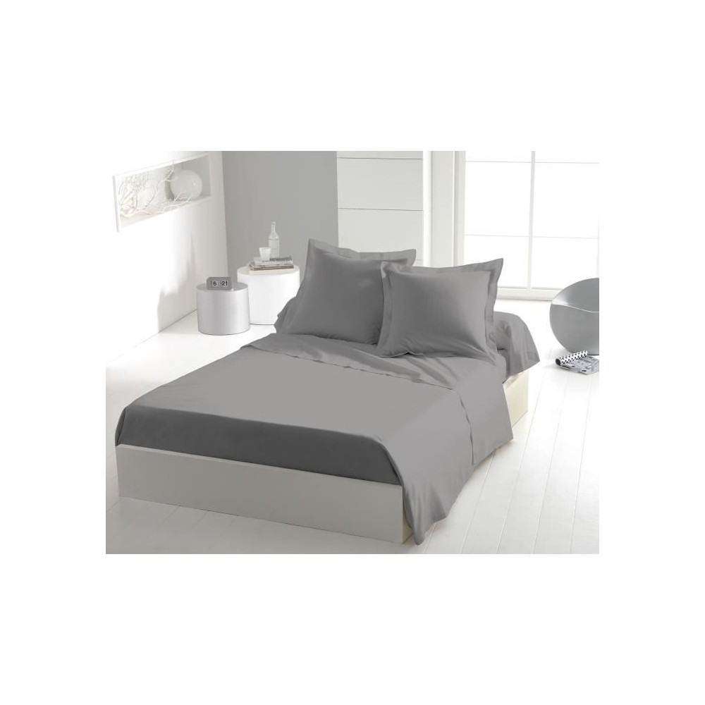 Drap plat - HOME LINGE PASSION - 180 x 290 cm - 1 personne - Gris clai