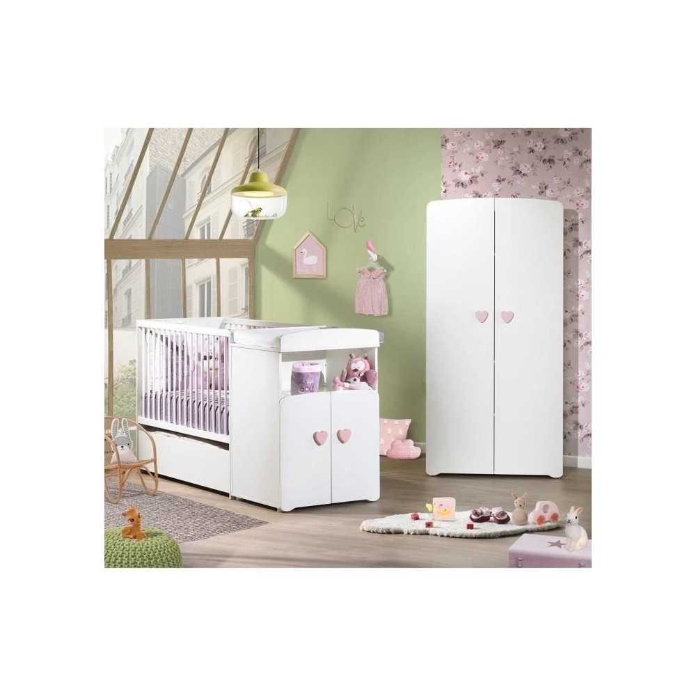 Lit bébé combiné évolutif - BABY PRICE - Basic - Blanc - Bouton co