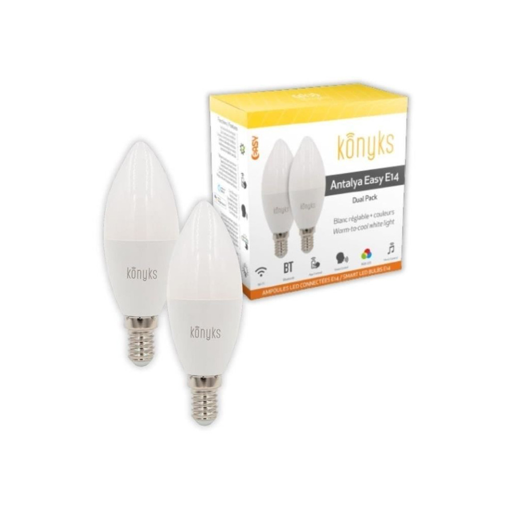 2 Ampoules LED connectées Wi-Fi + BT, LED E14, Couleurs + blanc régl