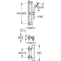 Ensemble de douche thermostatique mural GROHE - Precision Trend THM -