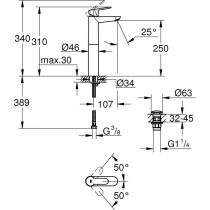 Mitigeur monocommande Lavabo GROHE Start Edge Chromé XL - Hauteur sou