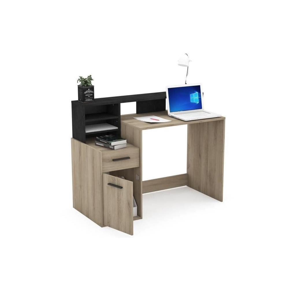 Bureau avec rangements - DELPHI - Chene/noir - L126,2 x P59.8 x H93.5c