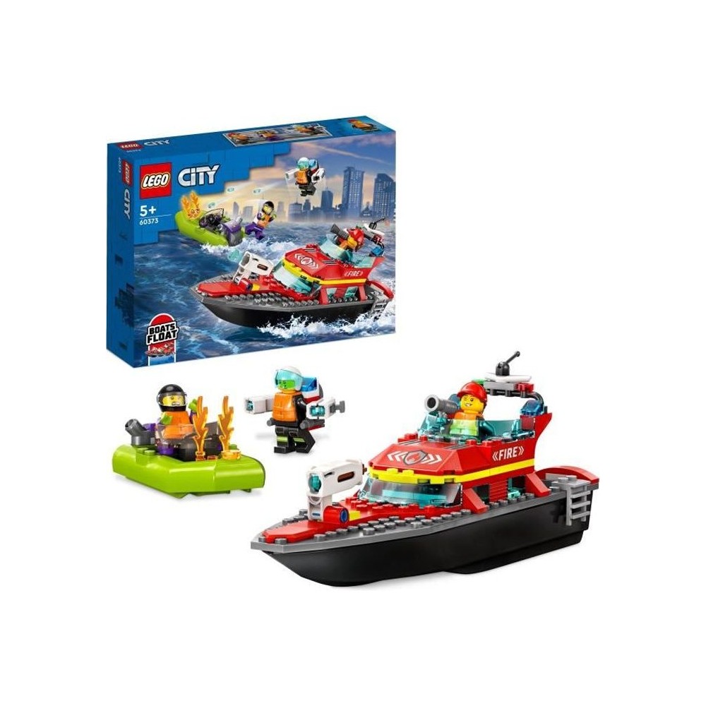 LEGO City 60373 Le Bateau de Sauvetage des Pompiers, Jouet Flottant, J