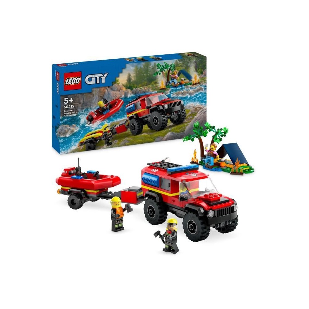 LEGO 60412 City Le Camion de Pompiers 4x4 et le Canot de Sauvetage, Jo