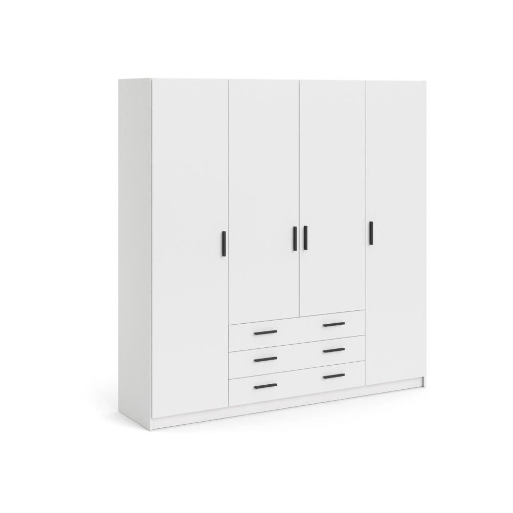 Armoire VEGA - Décor Blanc mat - 4 portes + 3 tiroirs - L 195,5 x P 4