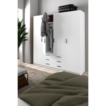 Armoire VEGA - Décor Blanc mat - 4 portes + 3 tiroirs - L 195,5 x P 4