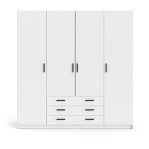 Armoire VEGA - Décor Blanc mat - 4 portes + 3 tiroirs - L 195,5 x P 4