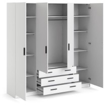 Armoire VEGA - Décor Blanc mat - 4 portes + 3 tiroirs - L 195,5 x P 4