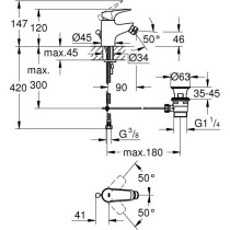 Mitigeur monocommande bidet - GROHE - Start Flow - Hauteur sous bec 46