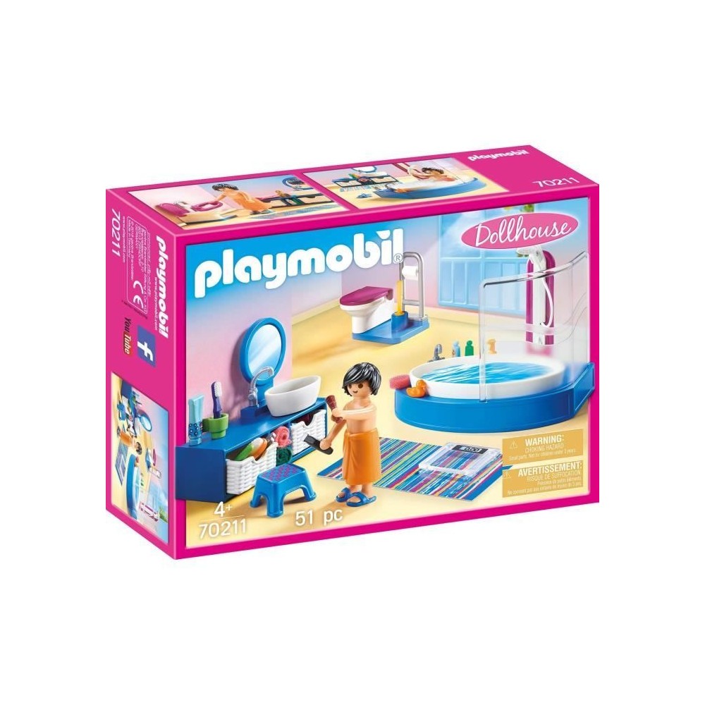 PLAYMOBIL 70211 Salle de bain avec baignoire, Dollhouse La Maison Trad