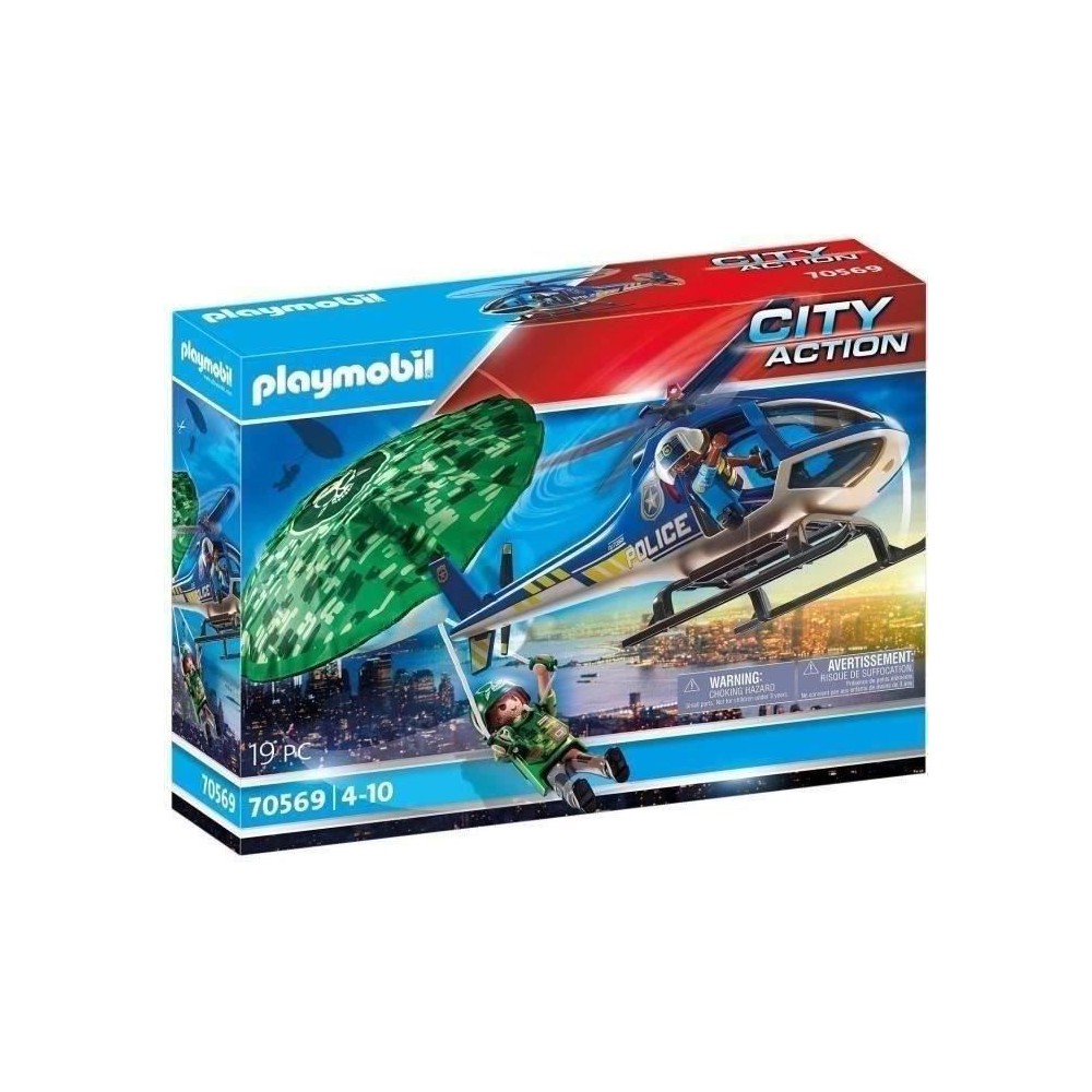 PLAYMOBIL 70569 Hélicoptere de police et parachutiste, City Action, L