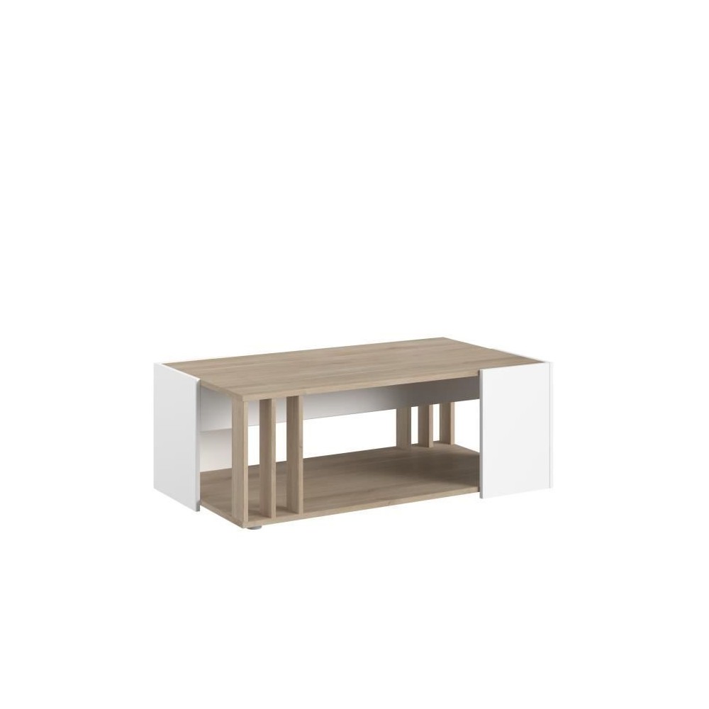 Table basse AUSTRAL - Décor blanc et chene du Japon - L 119 x P 43 x