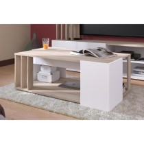 Table basse AUSTRAL - Décor blanc et chene du Japon - L 119 x P 43 x