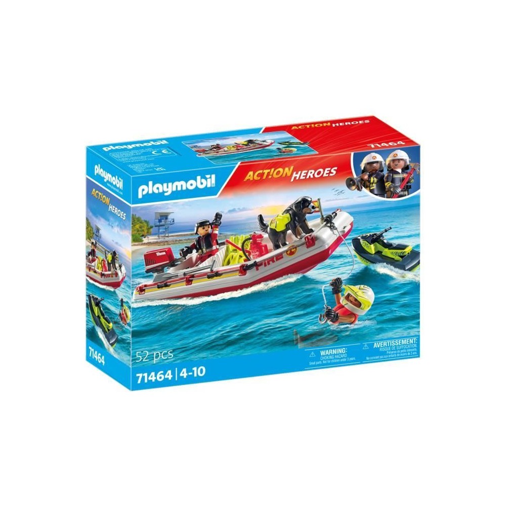 PLAYMOBIL 71464 Bateau de pompier et scooter des mers - Action Hereos