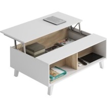 Table basse Relevable - Scandinave - Décor chene et blanc - L 100 x P