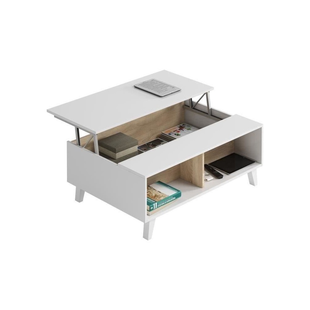 Table basse Relevable - Scandinave - Décor chene et blanc - L 100 x P