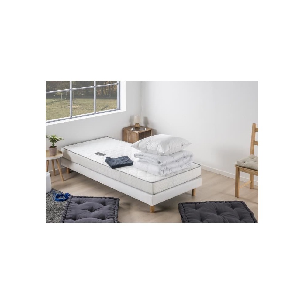 Pack pret a dormir Matelas 90x190 cm + Sommier + Couette + 1 oreiller