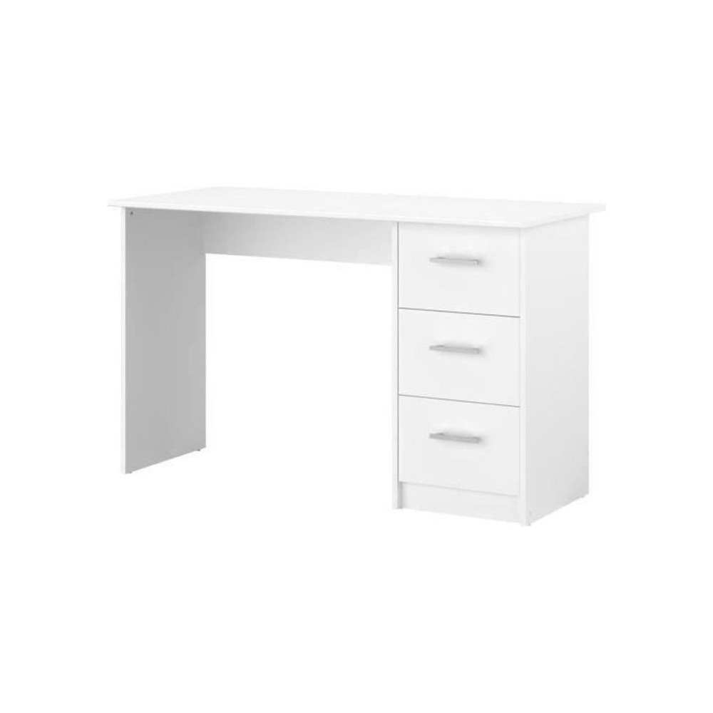 Bureau droit 3 tiroirs - Panneaux de particules - Décor Blanc - Scand