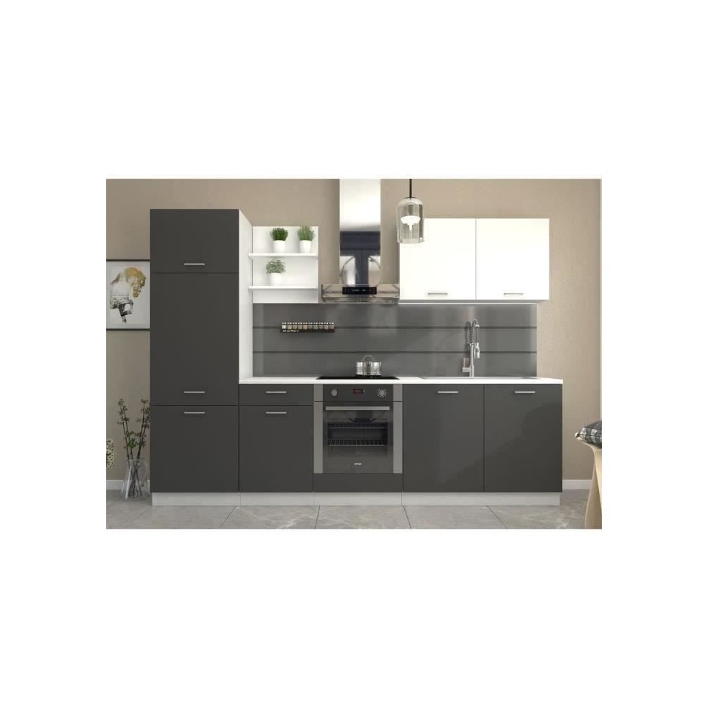 Cuisine complete PREGO- L 270 cm - Gris Graphit - Plan de travail 210