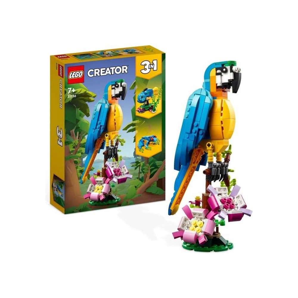 LEGO Creator 3-en-1 31136 Le Perroquet Exotique, Figurines Animaux de