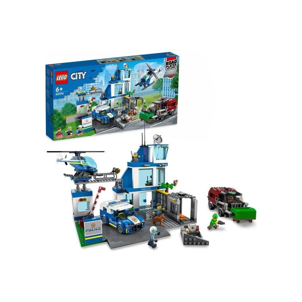 LEGO City 60316 Le Commissariat de Police, Jouet Hélicoptere, Voiture