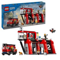 LEGO 60414 City La Caserne et le Camion de Pompiers, Jouet de Figurine