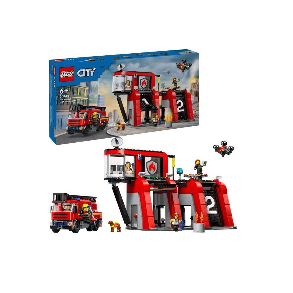 LEGO 60414 City La Caserne et le Camion de Pompiers, Jouet de Figurine