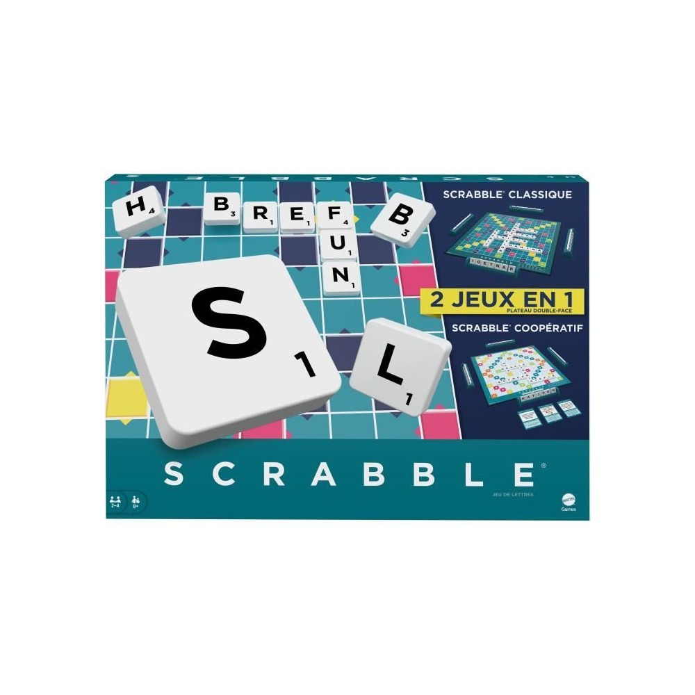 Mattel Games - Scrabble-Jeu de société familial classique avec 2 mo