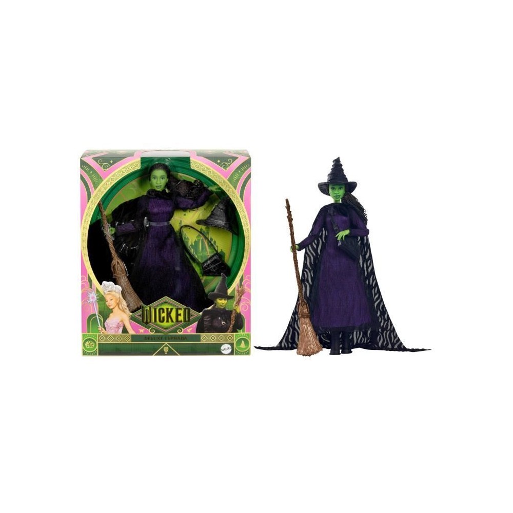 Mattel-Wicked-Poupée Elphaba avec cheveux tressés et multiples poses